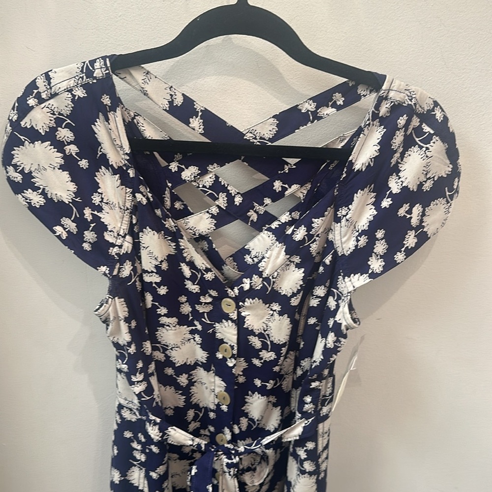 Anthropologie NWT Maeve Blue / Off White Floral Printed Lined Maxi Dress Size 10